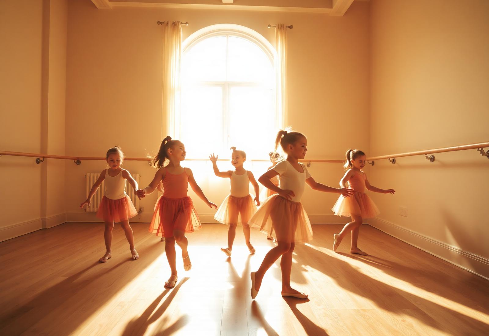 Young dancers in a bright, sunlit Oxbow Dance studio class